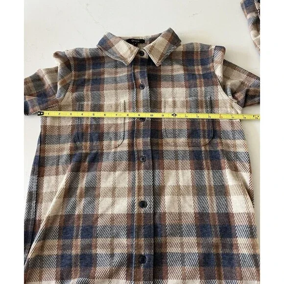 Quince Men Stretch Sweater Fleece Shirt Plaid Brown/Blue S - Picture 5 of 6